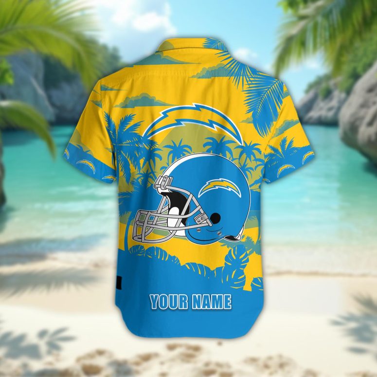 Los Angeles Chargers Personalized Gridiron Warrior Hawaiian Shirt