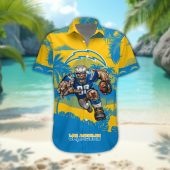 Los Angeles Chargers Personalized Gridiron Warrior Hawaiian Shirt Front - TeeAloha