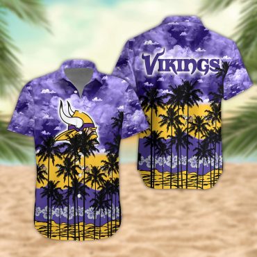 Minnesota Vikings Palm Trees Sunset Hawaiian Shirt