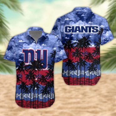New York Giants Palm Trees Sunset Hawaiian Shirt