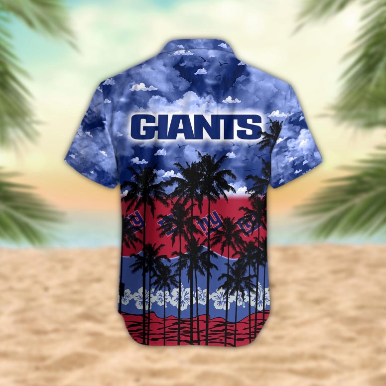 New York Giants Palm Trees Sunset Hawaiian Shirt