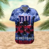New York Giants Palm Trees Sunset Hawaiian Shirt Front - TeeAloha