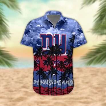 New York Giants Palm Trees Sunset Hawaiian Shirt