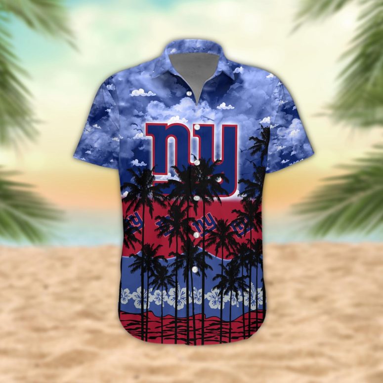 New York Giants Palm Trees Sunset Hawaiian Shirt