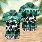 New York Jets Palm Trees Sunset Hawaiian Shirt - TeeAloha