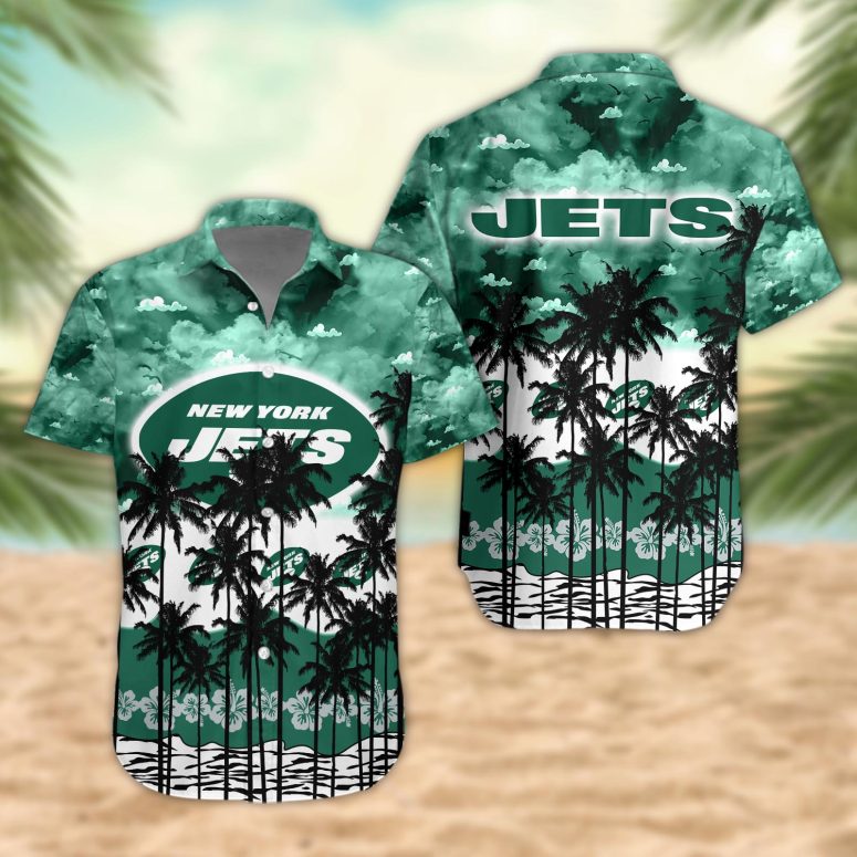 New York Jets Palm Trees Sunset Hawaiian Shirt