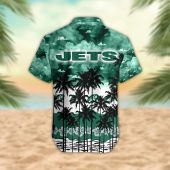 New York Jets Palm Trees Sunset Hawaiian Shirt Back - TeeAloha