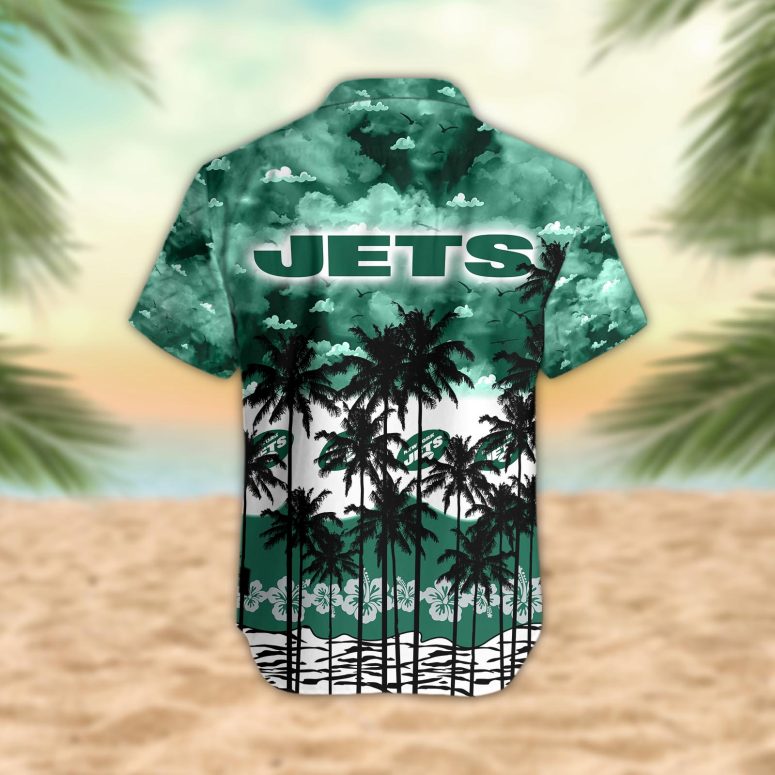 New York Jets Palm Trees Sunset Hawaiian Shirt