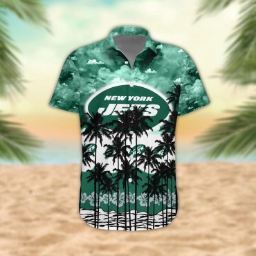 New York Jets Palm Trees Sunset Hawaiian Shirt