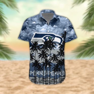 Seattle Seahawks Palm Trees Sunset Hawaiian Shirt