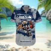 Seattle Seahawks Personalized Gridiron Warrior Hawaiian Shirt Front - TeeAloha