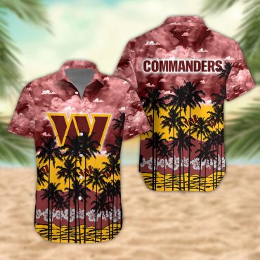 Washington Commanders Palm Trees Sunset Hawaiian Shirt