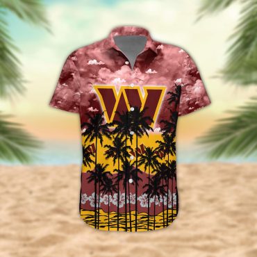 Washington Commanders Palm Trees Sunset Hawaiian Shirt